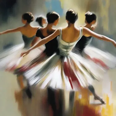The brushstrokes of the painting seem to capture the movement of the dancers.
