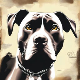 A high-quality digital art poster featuring a pitbull mix dog, named Indy, with an adventurous gleam in its eyes