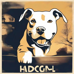 A high-quality digital art poster featuring a pitbull mix dog, named Indy, with an adventurous gleam in its eyes