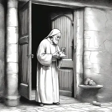 The kind-hearted priest opened the doors of the church to the guttersnipe and offered him a warm meal and a place to sleep.