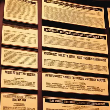 The theater's call-board features announcements of upcoming plays and adaptations of famous literary works.