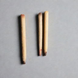 A diminutive matchstick located adjacent to a significantly larger matchstick, showcasing a striking size contrast