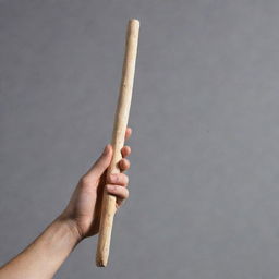 A large, robust wooden stick is placed adjacent to a significantly smaller, delicate stick, illustrating a dramatic size contrast