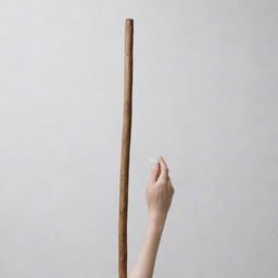 A large, robust wooden stick is placed adjacent to a significantly smaller, delicate stick, illustrating a dramatic size contrast