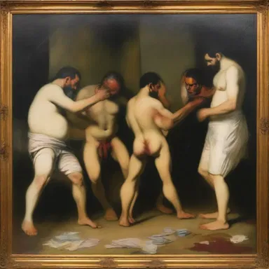The artist's painting depicted an immoral scene of violence and exploitation.