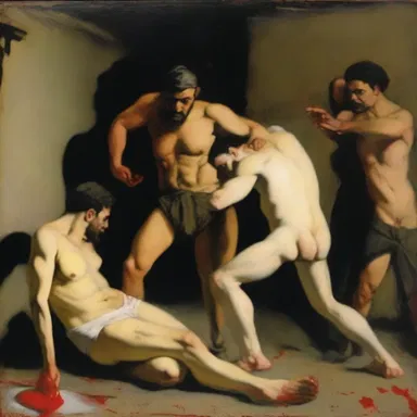 The artist's painting depicted an immoral scene of violence and exploitation.