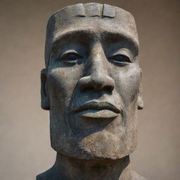 A detailed, realistic sculpture of a moai, aka Easter Island head