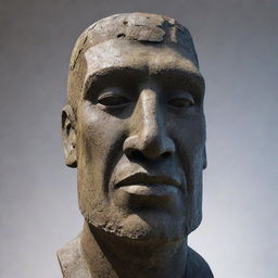 A detailed, realistic sculpture of a moai, aka Easter Island head