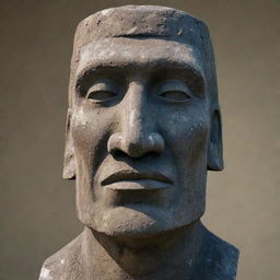 A detailed, realistic sculpture of a moai, aka Easter Island head