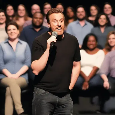 The comedian's hilarious punchline brought the whole audience to their feet in ovation.