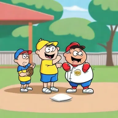 In the cartoon episode, the mischievous characters played a wacky game of baseball in the neighborhood ballpark.