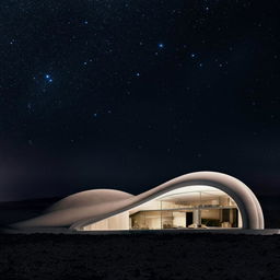 Luxurious home on the Moon's surface, with spectacular architecture, illuminated by lunar light. The Earth is visible in the starry background.