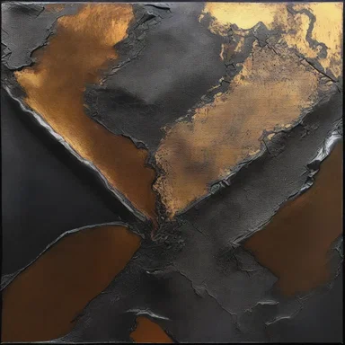 The artist used hematite powder mixed with paint to create a metallic texture in her artwork.