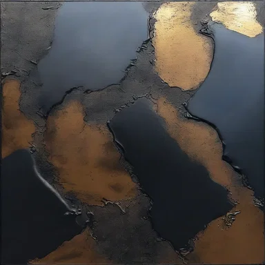 The artist used hematite powder mixed with paint to create a metallic texture in her artwork.