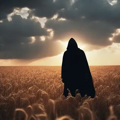 As the sun set, a dark figure emerged from the field, moving like a gleaner in search of fresh souls.