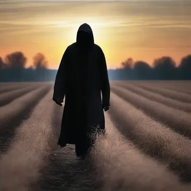 As the sun set, a dark figure emerged from the field, moving like a gleaner in search of fresh souls.
