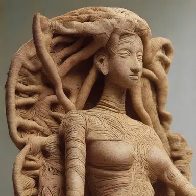 The artist used raffia to create intricate patterns on the sculpture.