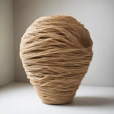 The artist incorporated raffia fibers into their sculpture to add texture and natural elements.