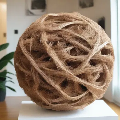 The artist incorporated raffia fibers into their sculpture to add texture and natural elements.