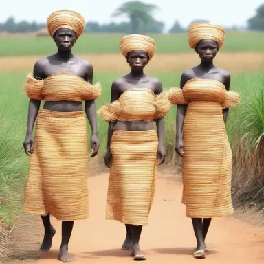 The writer described the traditional clothing of the villagers, highlighting the use of raffia as a material.