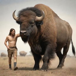 A mythical creature combining the characteristics of a human and a buffalo