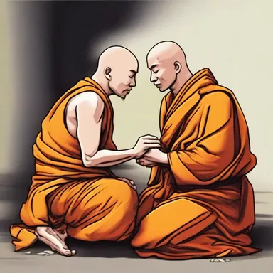 The peaceful monk forgave the person who tried to beat him up, showing the virtue of compassion.
