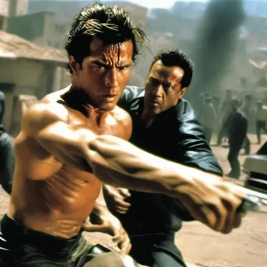 The action movie had a thrilling scene where the hero beat up all the bad guys.