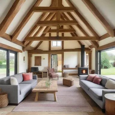 The modern farmhouse-style home included a converted tithe barn, creating a unique and rustic living space.