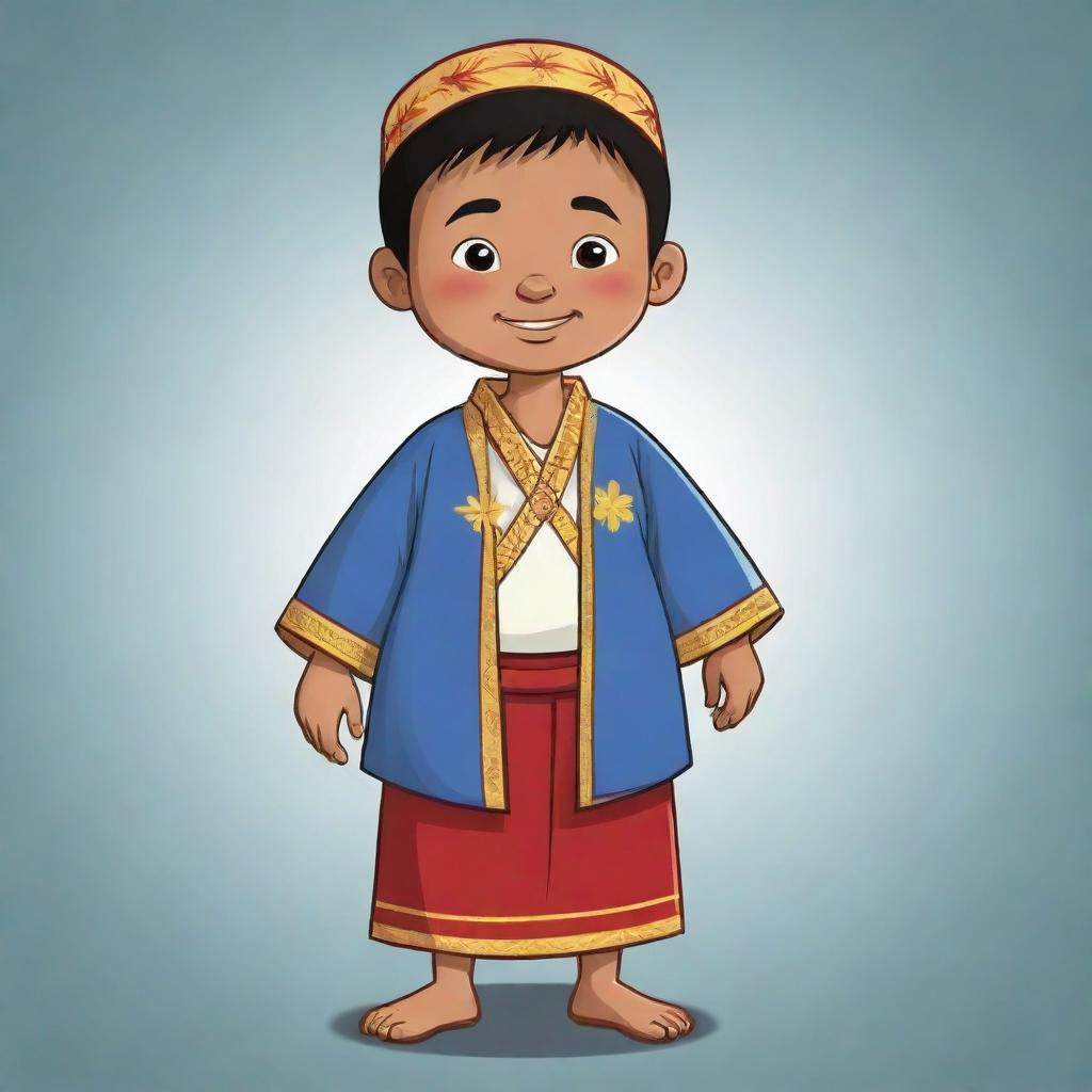 A cartoon depiction of a Filipino character in traditional Filipino outfit.