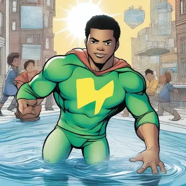 In the hydropathic-themed comic book, the hero's superpower is the ability to heal others with water.