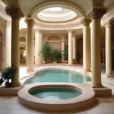 The luxurious hydropathic spa had a stunning architectural design, with grand columns and a picturesque water feature.