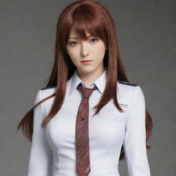 A detailed and high-quality image of Makise Kurisu, a main character from Steins Gate, in her signature outfit