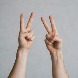 Two hands posed in peace signs combined to form the letter 'W'.