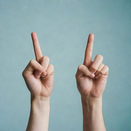 Two hands posed in peace signs combined to form the letter 'W'.