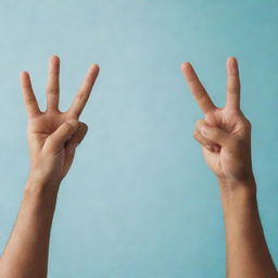 Two hands posed in peace signs combined to form the letter 'W'.