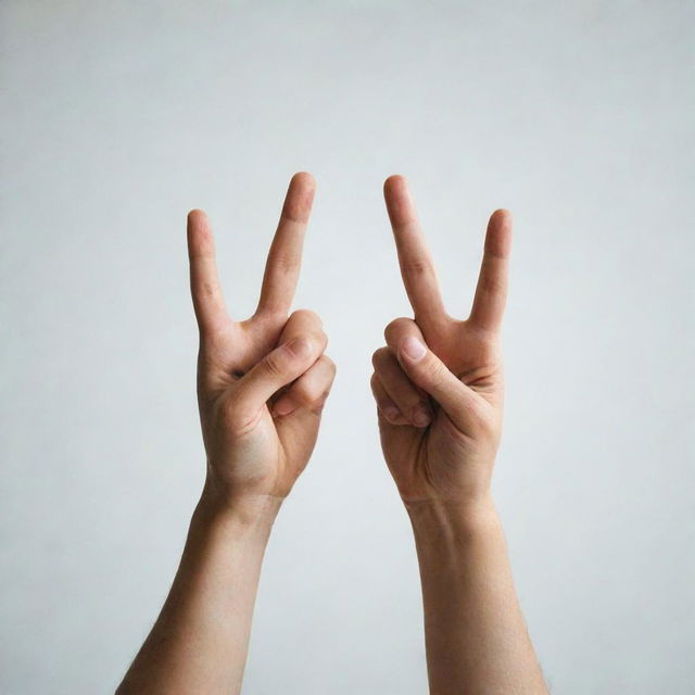 Two hands posed in peace signs combined to form the letter 'W'.