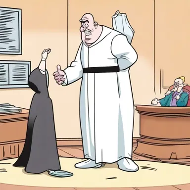 In the cartoon, the character was sentenced to decapitation by the evil villain.