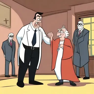 In the cartoon, the character was sentenced to decapitation by the evil villain.