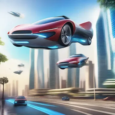 In the futuristic city, there were a dozen flying cars zooming through the sky.