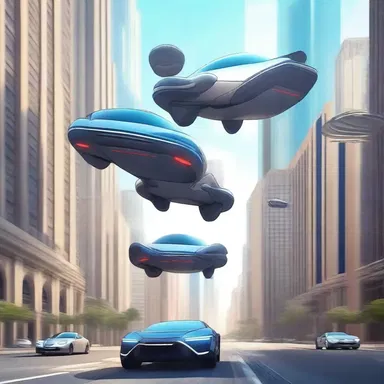 In the futuristic city, there were a dozen flying cars zooming through the sky.