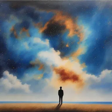 The artist used a large canvas and painted a picture with an endless sky, symbolizing the vastness and infinity of the universe.