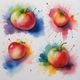 Produce a series of images each measuring approximately 3 inches by 2 inches, featuring vibrant watercolor splashes with a rich variety of hues and intensities.