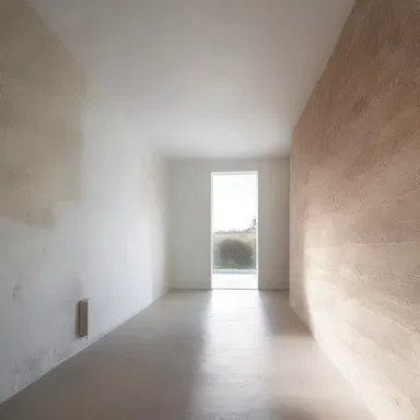 The minimalistic design of the house includes a beautiful rub built into the wall.