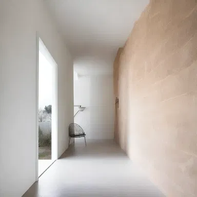 The minimalistic design of the house includes a beautiful rub built into the wall.