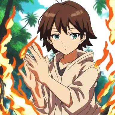 In the anime series, the protagonist uses a special technique called 'rubbing palms' to generate fire.