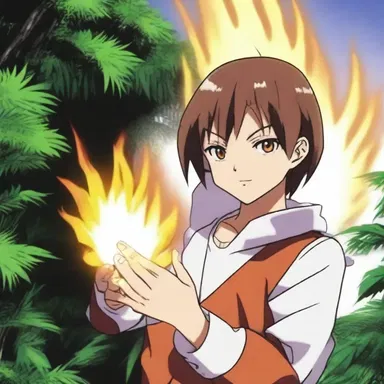 In the anime series, the protagonist uses a special technique called 'rubbing palms' to generate fire.