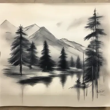 The artist used charcoal on rough paper to create a sketch, smudging and rubbing the lines to achieve the desired effect.