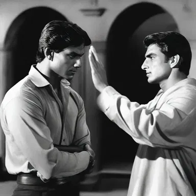 In the iconic movie scene, the hero slowly raised their hand and began to rub their temples, struggling with a difficult decision.