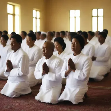 During the religious ceremony, the congregation was asked to stand still in prayer and meditation.