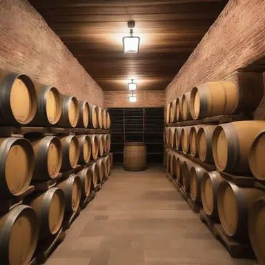 The rustic farmhouse had a stunning wine cellar with rows of tuns stacked against the walls.
